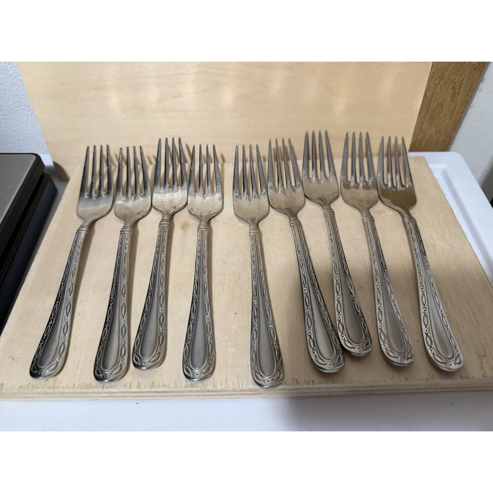 Oneida 18/10 Salad Forks Vietnam Fish Pattern Forks 9 Total